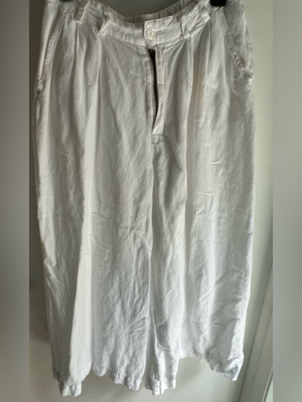 Andrea Jovine Womens Linen Blend Pants M White Wide Leg Elastic Waist Resort